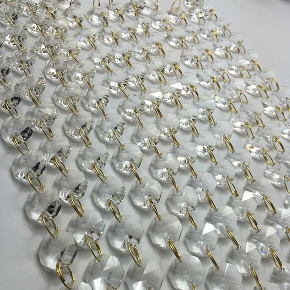 100cm Clear Crystal Bead Chain Garland, 14mm Octagon, Gold Ring - Picture 1 of 3